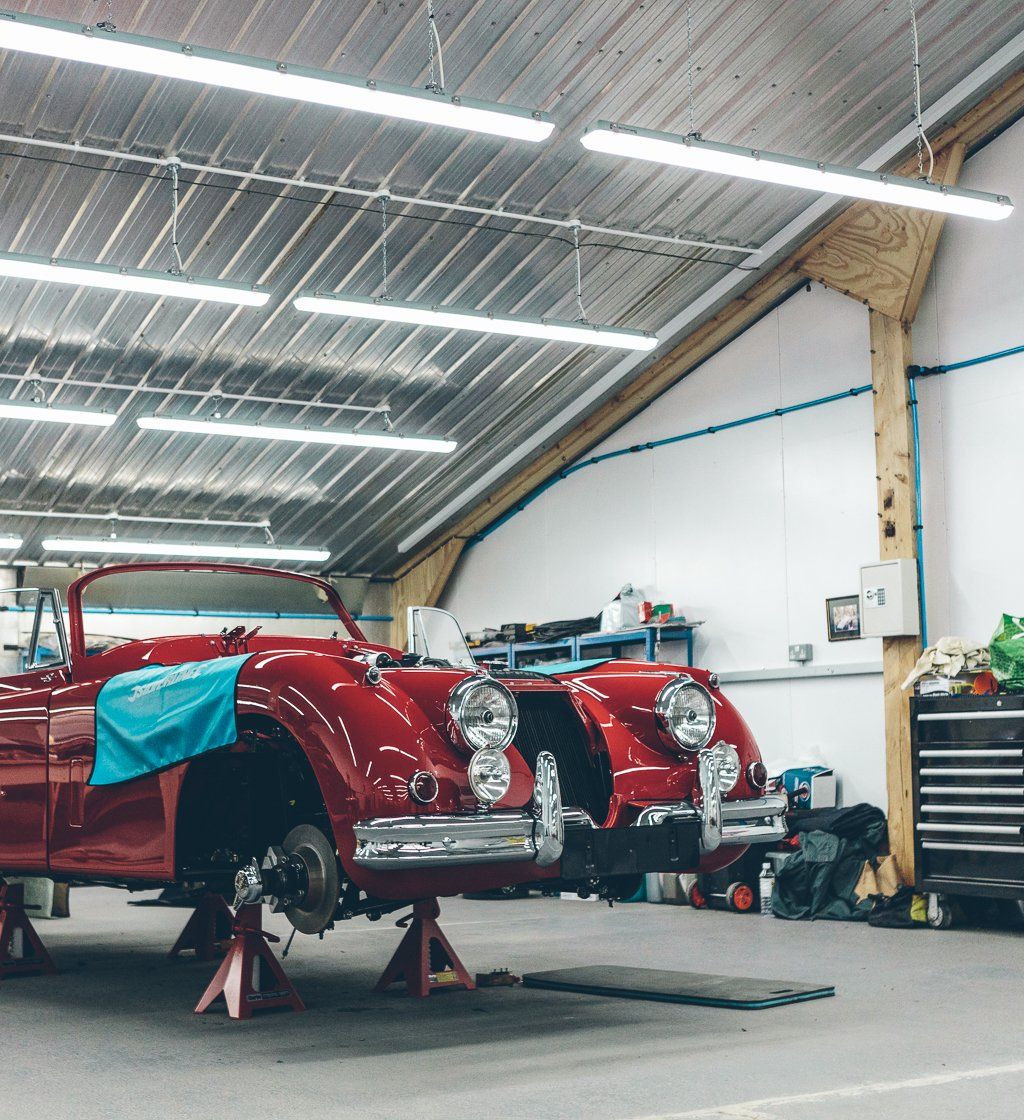 Classic car undergoing restoration process